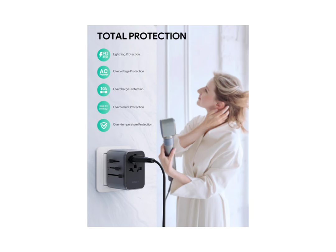 Buy Aukey PA-TA07 Universal Travel Adapter 35W - 3xUSB-C 2xUSB-A in Qatar Buy Aukey PA-TA07 Universal Travel Adapter 35W - 3xUSB-C 2xUSB-A in Qatar